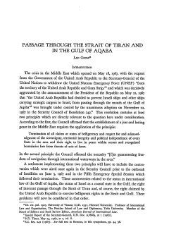 Passage Through the Strait of Tiran and in the Gulf of Aqaba