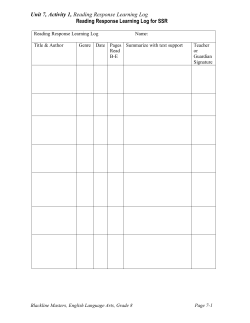 Unit 7, Activity 1, Reading Response Learning Log Reading