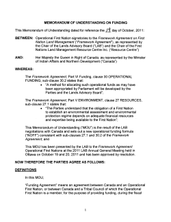 MEMORANDUM OF UNDERSTANDING ON FUNDING This