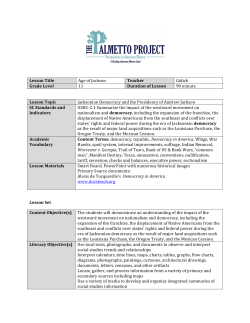 Lesson Topic Jacksonian Democracy and the Presidency of Andrew