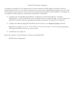Chemistry II Summer Assignment To prepare for Chemistry II, it is