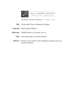 A One-sided View of Mormon Origins - Publications
