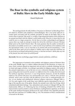 The Boar in the symbolic and religious system of Baltic Slavs in the
