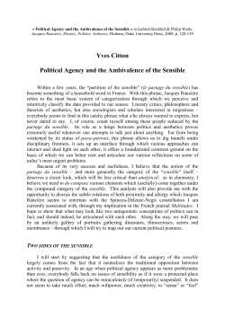 Yves Citton Political Agency and the Ambivalence of the Sensible