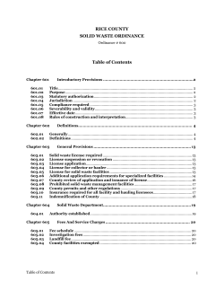 i RICE COUNTY SOLID WASTE ORDINANCE Table of Contents