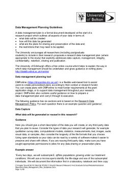 Data Management Planning Guidelines