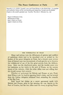 Peace Conference Crises - Canada`s First World War Experience