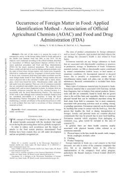 Occurrence of Foreign Matter in Food