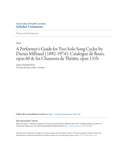 A Performer`s Guide for Two Solo Song Cycles by Darius Milhaud