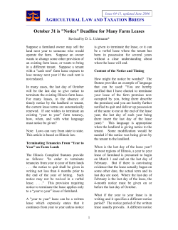 October 31 is "Notice" Deadline for Many Farm Leases