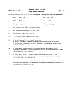Chem 1010 Tutorials Tutorial 5B &ndash; Acid / Base and Gas Evolution