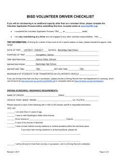 Driver Check list (All Parents may be asked to drive)