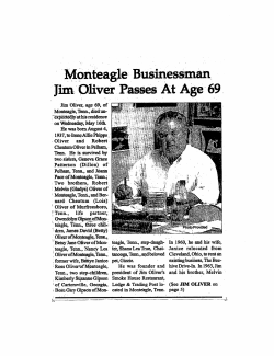Monteagle Jim Oliver Passes At