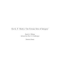 On KF Roth`s `On Certain Sets of Integers`