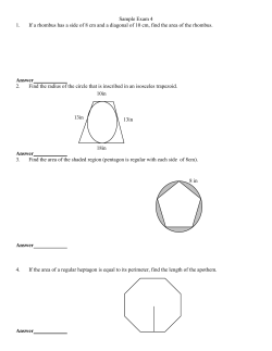 Sample Exam 4 1. If a rhombus has a side of 8 cm and a diagonal of