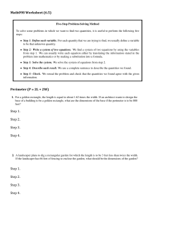 Math098 Worksheet (6.5) Perimeter (P = 2L + 2W) Step 1. Step 2. Step