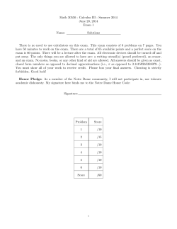 Exam I Solutions - University of Notre Dame