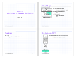 CIS 501 Introduction to Computer Architecture This Unit: I/O