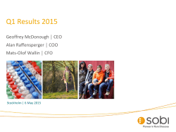 Presentation of Sobi`s first quarter results 2015