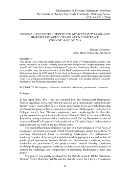 Shakespeare in Elysium: Romanian Afterlives The Annals of Ovidius