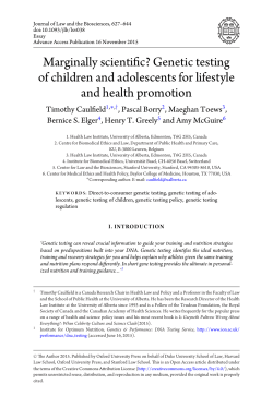 Genetic testing of children and adolescents for lifestyle and health