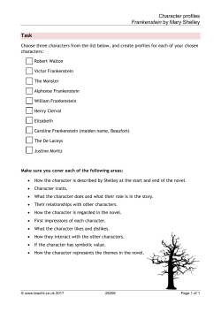 Character profiles Frankenstein by Mary Shelley Task