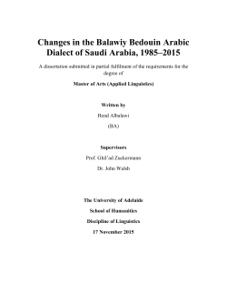 Changes in the Balawiy Bedouin Arabic Dialect of Saudi Arabia