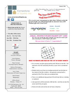 January 2016 Newsletter - Cornerstone of Topeka, Inc.