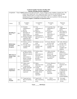 Summer Reading Rubrics for 2016