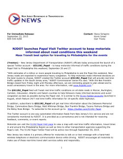 NJDOT launches Papal Visit Twitter account to keep motorists