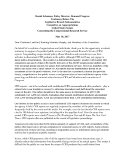 Public Access to CRS Reports: Senate Leg Branch Approps Testimony