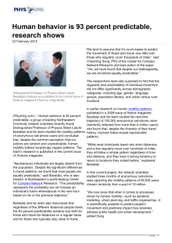 Human behavior is 93 percent predictable, research shows