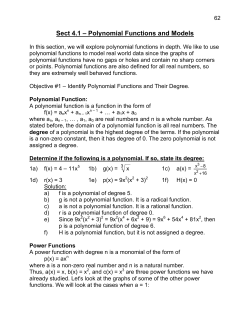 Sect 4.1 &ndash; Polynomial Functions and Models