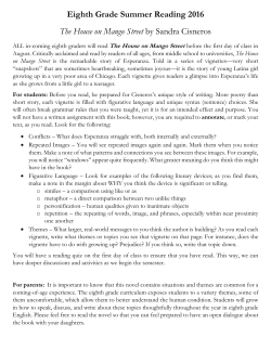 Eighth Grade Summer Reading 2016 The House on Mango Street