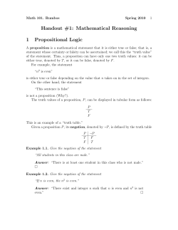 Handout #1: Mathematical Reasoning 1 Propositional Logic