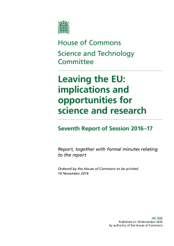 Leaving the EU: implications and opportunities for science and