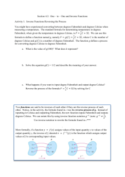 1 Section 4.2: One &ndash; to &ndash; One and Inverse Functions Activity 1