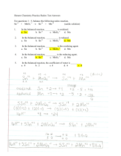 Honors Chemistry Practice Redox Test Answers For questions 1