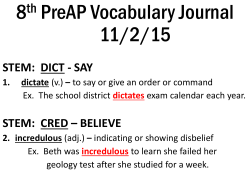 8th PreAP Vocabulary Journal 11/2/15