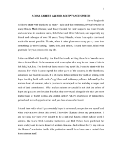 ACOSA CAREER AWARD ACCEPTANCE SPEECH