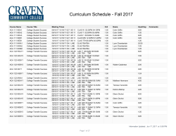 Schedule of Curriculum Classes Fall 2017