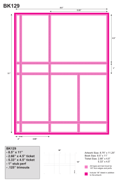 BK129 - 8.5&rdquo; x 11&rdquo; - 2.66&rdquo; x 4.5&rdquo; ticket - 5.33&rdquo; x 4.5&rdquo; ticket