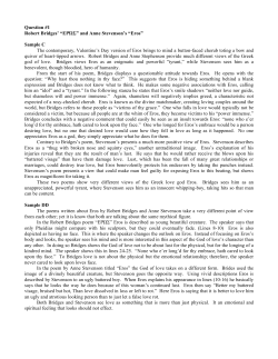 Question #1 Robert Bridges` &ldquo;EPΏ&Sigma;&rdquo; and Anne Stevenson`s &ldquo;Eros