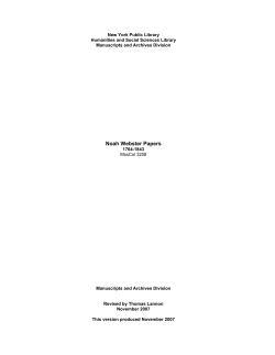 Noah Webster Papers - New York Public Library Archive