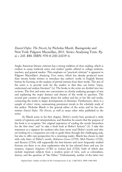 Daniel Defoe: The Novels, by Nicholas Marsh. Basingstoke and