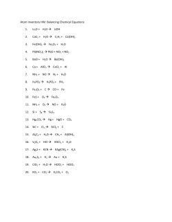 Atom Inventory HW: Balancing Chemical Equations 1. Li2O + H2O