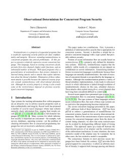 Observational determinism for concurrent program security