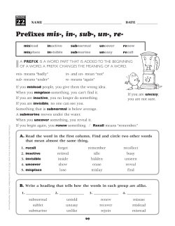 Prefixes mis-, in-, sub-, un-, re