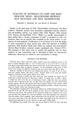 analysis of materials in cliff and barn swallow nests: relationship