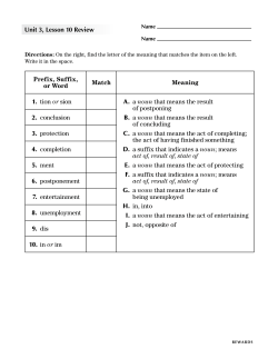 Prefix, Suffix, or Word Match Meaning 1. tion or sion A. a noun that